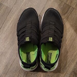 Skechers Black and Neon Green Slip-On Shoes